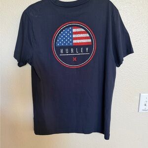Hurley USA Flag Graphic Black Tee Men’s Medium Navy with Logo Print